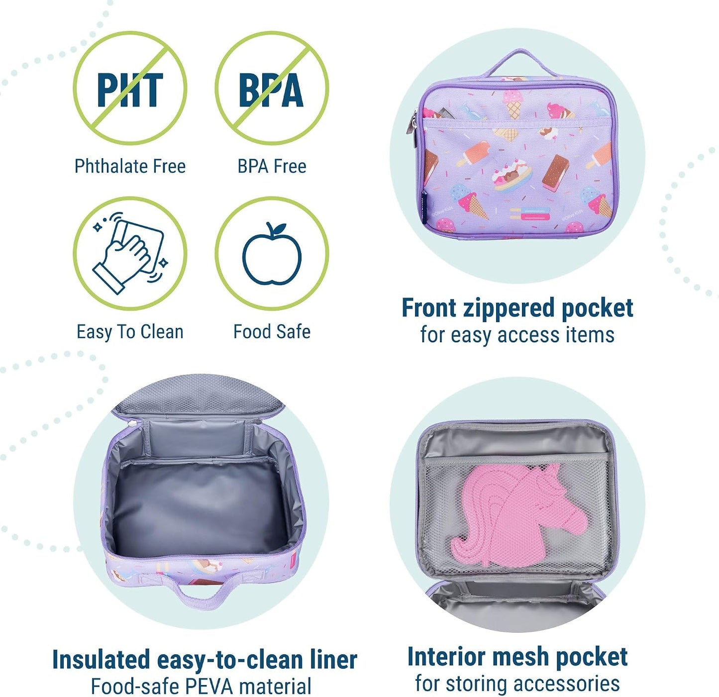 Wildkin Kids Insulated Lunch Box, Keeps Food Hot or Cold, BPA-Free with Mesh Pockets & Easy-Clean Lining – Ideal for School, Travel & Daycare – Holographic