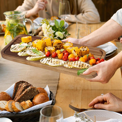 Large Wooden Serving Trays Long Party Charcuterie Boards Acacia Wood Platters Serving Cheese Board Rectangular Appetizer Snack Plates Rectangle Kitchen Dinner Platter for Food Dish Cake Dessert Tray