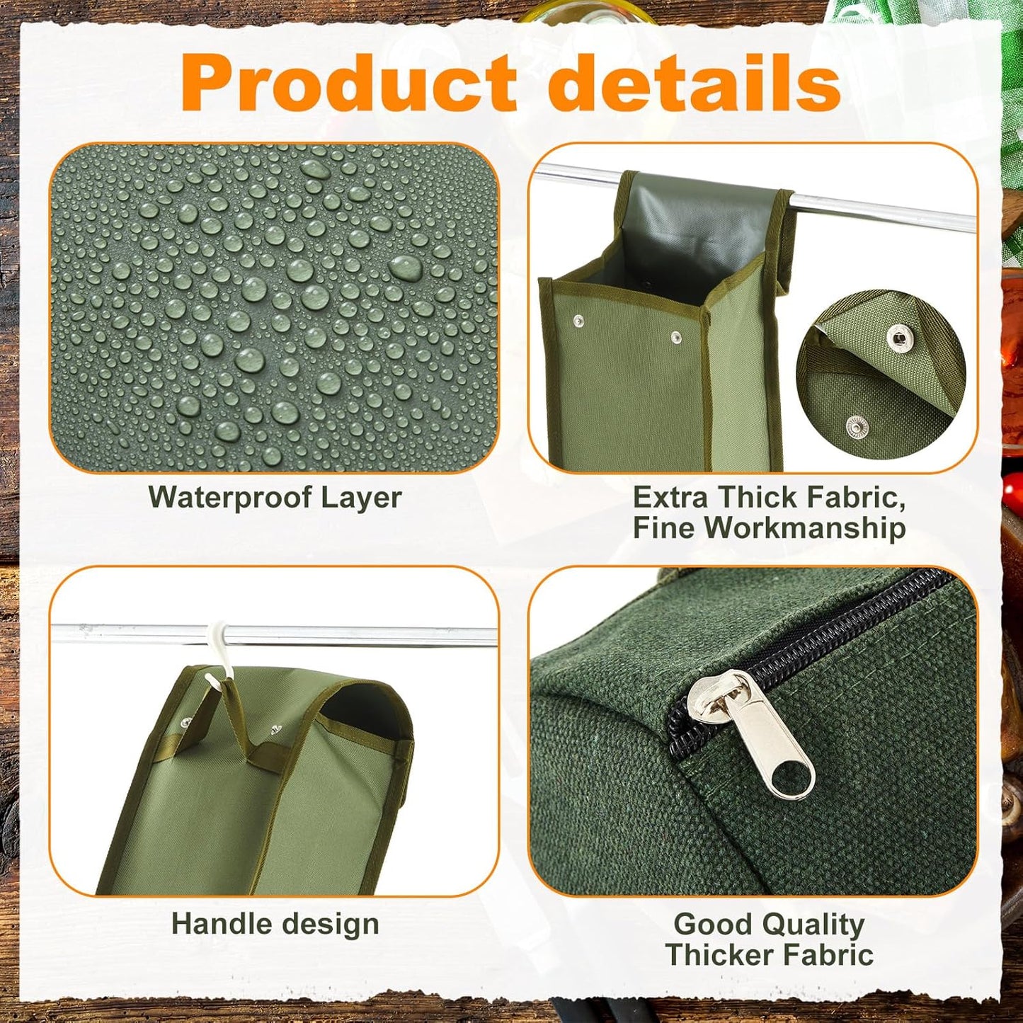 Amylove 2 Pcs Grill Utensil Storage Bag 20" Extra Thick Canvas Barbecue Grill Tool Storage Bag Carry Container Waterproof Zipper Closure, for Outdoor Grilling Camping Hiking Barbecue Accessory(Green)