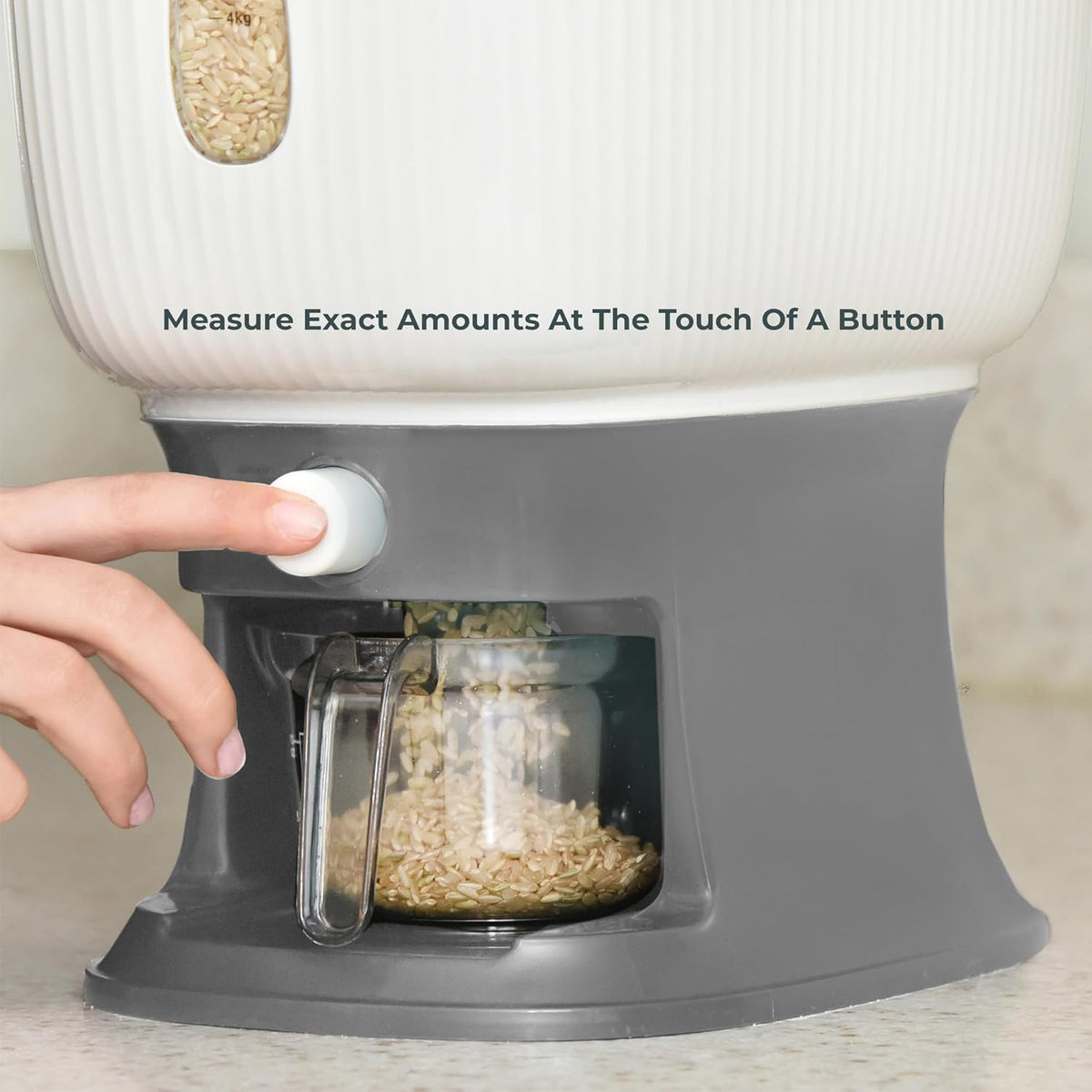Rice Dispenser for Countertops – Seal 20 Lbs. of Food in Your Small, Strong, Light Rice & Cereal Dispenser – Brush & Measuring Cup Included – White-Green – Home & Kitchen Goods