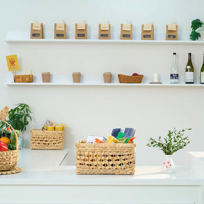 11.6” NAYA Shelf Basket with Handles, Handwoven Water Hyacinth Storage Basket Organizer for Shelves, Closet, Pantry & Nursery, Wicker Basket Bin