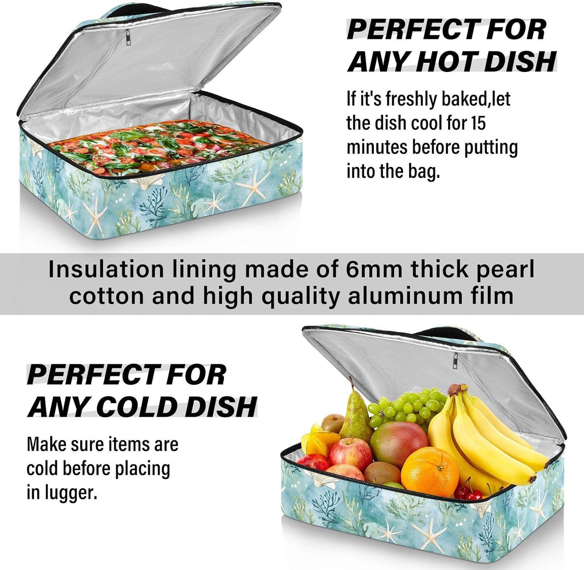 Casserole Carrier Insulated Yellow Lemon Blue Bows Dish 9x13 with Lid Party Travel Warmer Bag for Hot or Cold Food Lasagna Pizza Holder Tote - Colors B