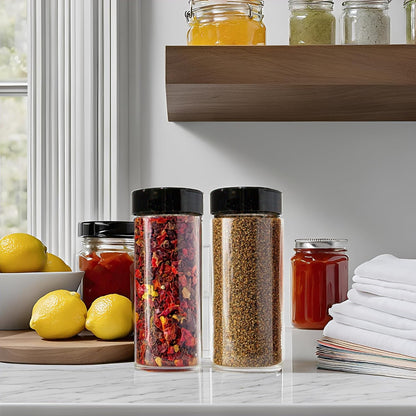 JARMING COLLECTIONS 16oz Glass Spice Shakers with Lids – Large Seasoning Containers with Shaker Tops for Kitchen, Pantry & Herb Storage
