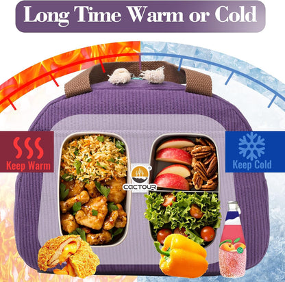 CaCTOUR Lunch Box for Women Girls Teens,Cute Lunch Box Cooler Bag, Portable Insulated Small Lunch Bag Women Reusable Corduroy Lunch Tote for Work/Travel/Picnic/School (Dog Green,Small)