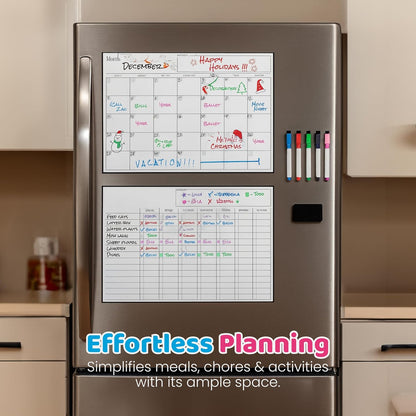 Cinch! Magnetic Calendar Bundle of 3 - Monthly, Weekly, Daily Planning Dry Erase Boards for Fridge - Magnetic Fridge Calendar Whiteboard Set with 6 Fine Tip Markers, Large Eraser, and Magnets