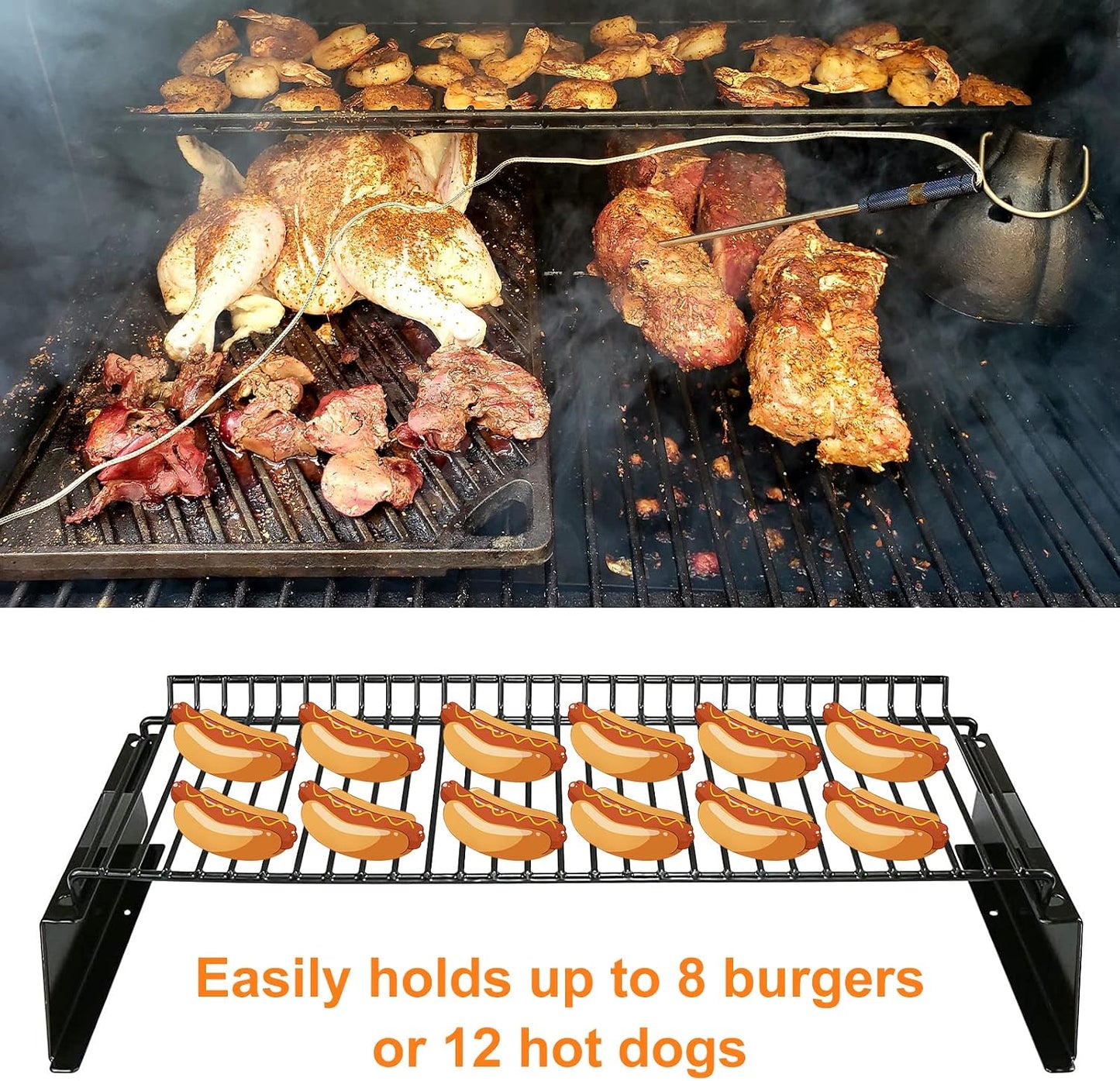 Utheer 2-Pack Griddle Warming Rack for Blackstone 28" Griddles, Stainless Steel Flat Top Grill Accessories | Reversible Rack Adds Prep Space, Foldable Clip-On Design Expands Cooking & Holding Area