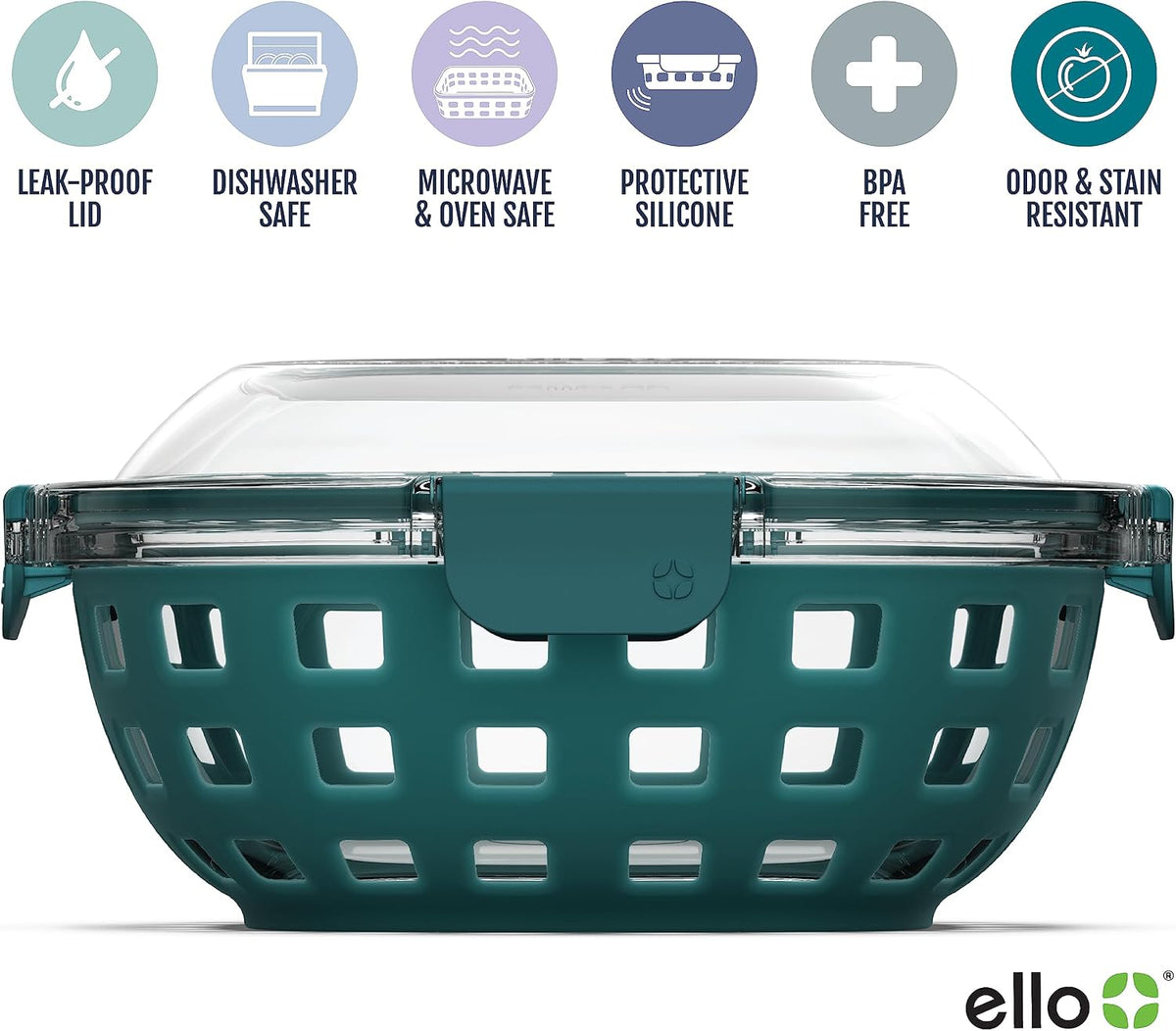 Ello DuraGlass Rounds Glass Food Storage Containers - Meal Prep Bowls with Silicone Sleeve and Airtight Lids, 3 Cup, Gray