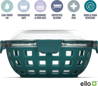 Ello DuraGlass Rounds Glass Food Storage Containers - Meal Prep Bowls with Silicone Sleeve and Airtight Lids, 3 Cup, Gray