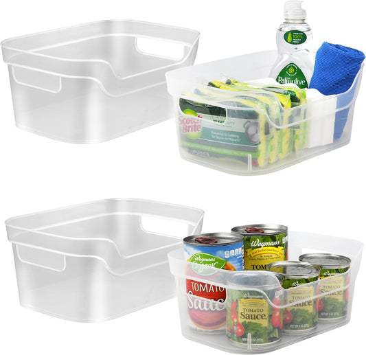 Tribello Open Clear Storage Bins, Closet Shelf Organizer Bins, Small, 9” X 6” X 4”, Pack of 4