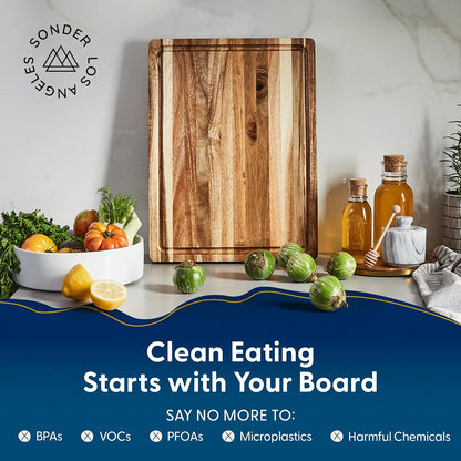 Sonder Los Angeles Doheny Wood Cutting Board Set | Acacia Edge Grain Cutting Board for Kitchen with Juice Groove | Perfect for Compact Daily Use | Gift Box Included | 14x10x1 in & 12x8x1 in