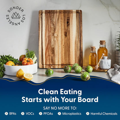 Sonder Los Angeles Doheny Wood Cutting Board Set | Acacia Edge Grain Cutting Board for Kitchen with Juice Groove | Perfect for Compact Daily Use | Gift Box Included | 14x10x1 in & 12x8x1 in