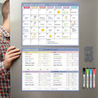 MaxGear Black Weekly Dry Erase Board,16"x12" Magnetic Whiteboard Meal Planner Blackboard for Fridge, Chalkboard Calendar Menu Planning Board Notepad for Kitchen with 7 Markers and 1 Eraser