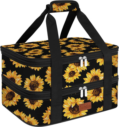 Insulated Casserole Carrier Bag, Expandable Thermal Food Carrier Insulated Travel Carry Bag for Hot or Cold Food for Picnic Cookouts Potluck Parties Fits 9" x 13" Baking Dish (Blue)