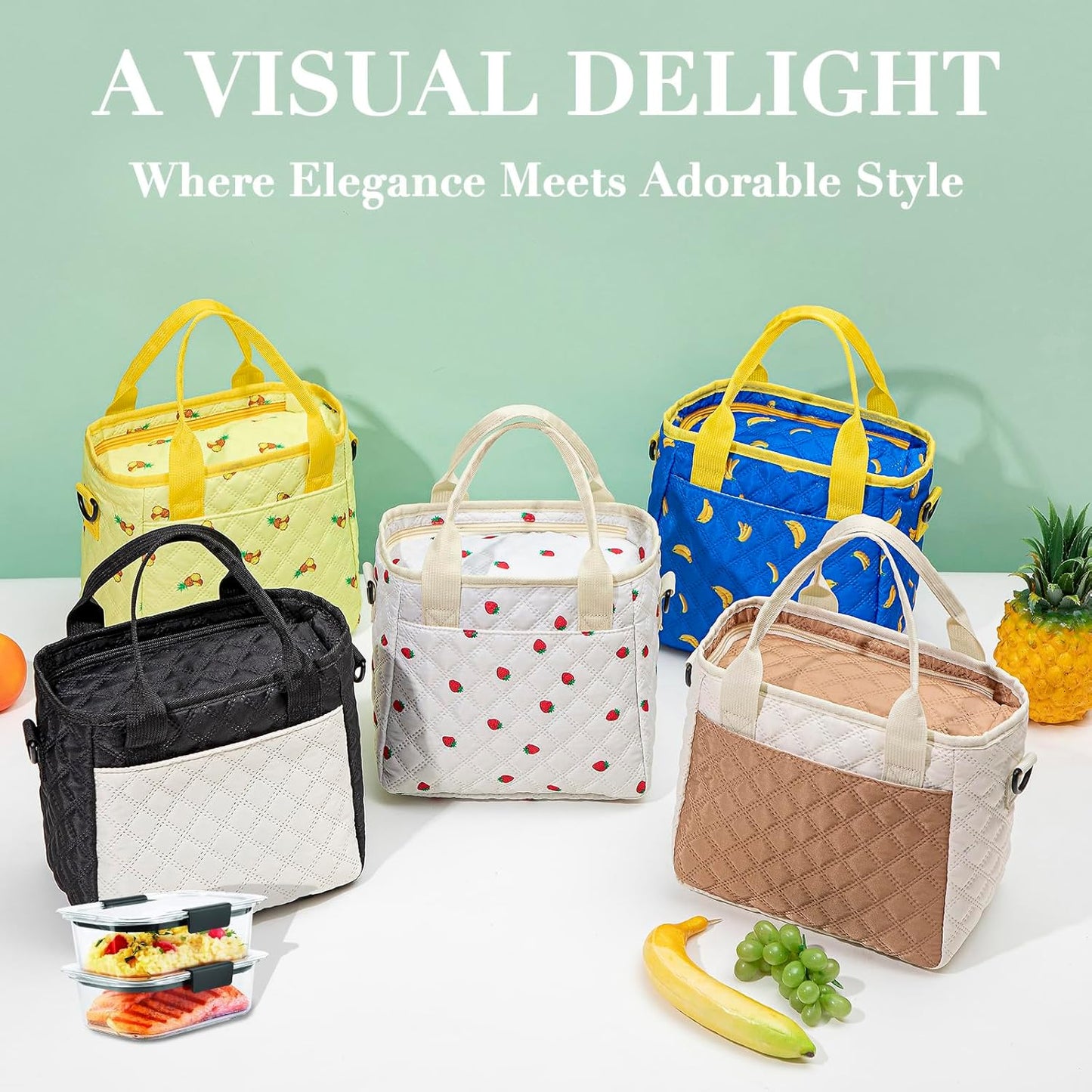 TuErCao Small Lunch Bag Lightweight Insulated Lunch Box for Women Work Portable Soft Cooler for Picnic Travel Road Trips, Loncheras para Mujer, Black