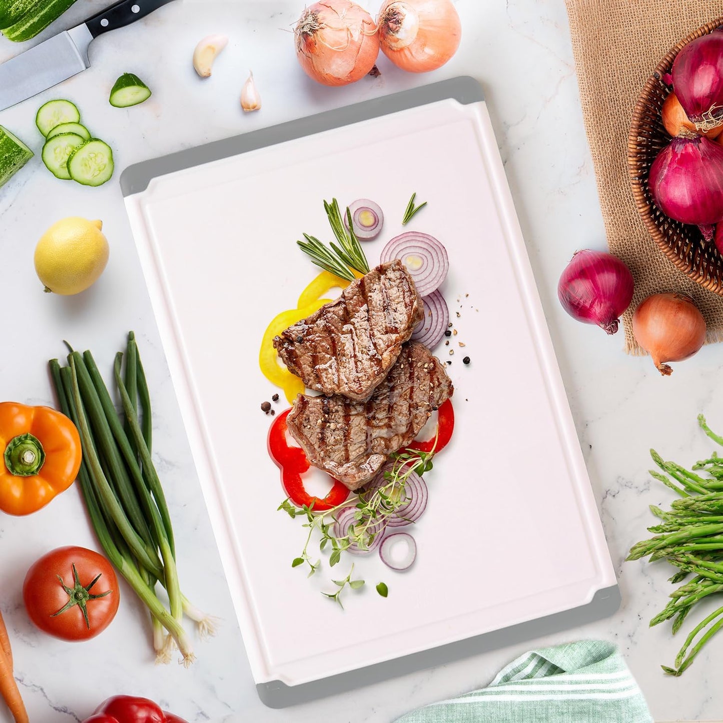 Plastic Cutting Board for Kitchen - Extra Large Cutting Board 18 Inch Reversible Chopping Board, Juice Groove, Non Slip Feet, Dishwasher Safe, BPA Free Large Cutting Board for Meat Vegetables Fruit