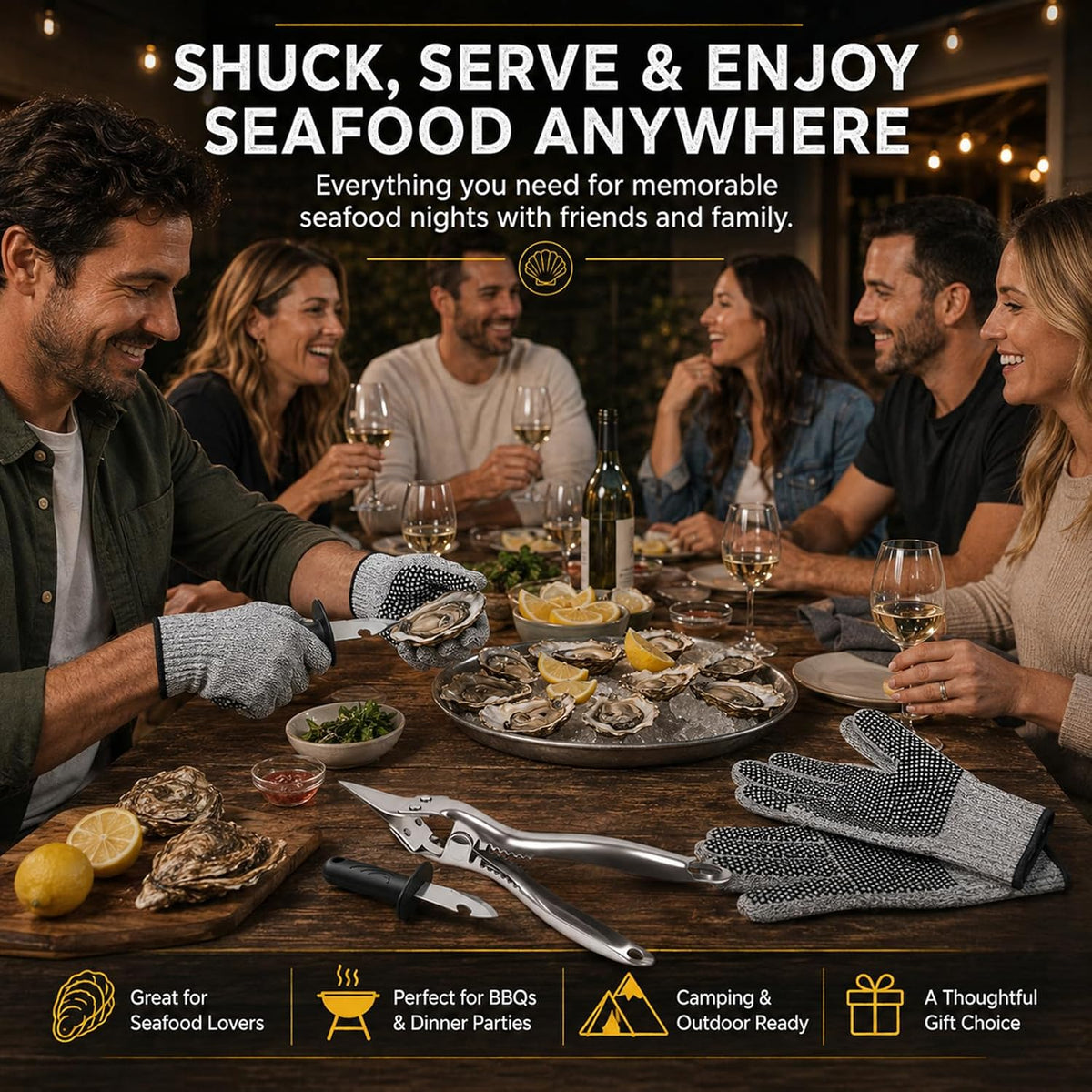 Oyster Shucker Machine Kit with 2 Knives & Cut-Resistant Gloves
