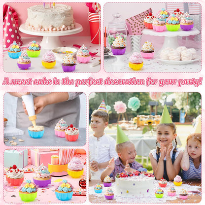R HORSE 42Pcs Silicone Molds Cupcake 2 Inch Mini Size Reusable Muffins Liners Washable Non-Stick Donut Wrapper Mold Flower Shapes Baking Cups for Pan Oven Microwave Dishwasher