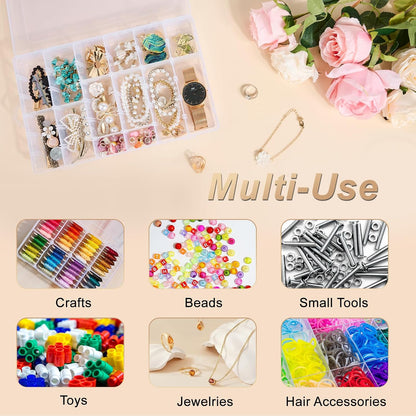 Mauproy 4 Pack 8 Grids Bead Organizer and Storage, Clear Plastic Storage Containers with Removable Dividers and Labels Small Tackle Box Organizer for Jewelry Crafts Electronics Small Parts