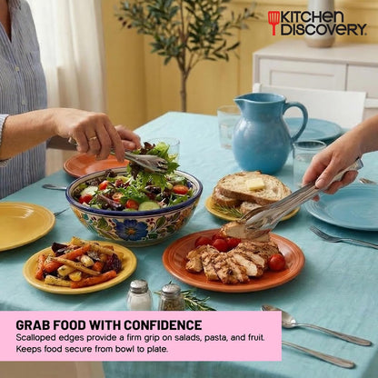 Kitchen Discovery Stainless Steel Tongs, Set of 2 (8" & 10"), Lightweight & Durable Kitchen Tongs for Serving, Parties and Events, Dishwasher-Safe Metal Serving Tongs for Salads and More