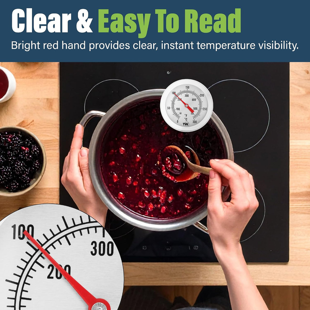 Sugar Thermometer for Making Jam and Candy with Pot Clip