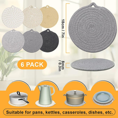 7" Trivets for Hot Dishes, 6 Pack Trivets for Hot Pots and Pans