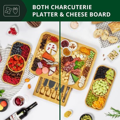 ROYAL CRAFT WOOD Premium Bamboo Charcuterie Board Set - Cheese Platter & Serving Tray & Serving Utensils - Perfect Housewarming Gift, Wedding, Bridal Shower Gift - Ideal for Entertaining and New Home