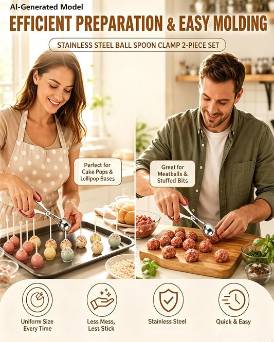 2pcs Stainless Steel Meatball Maker Scoop,Cake Pop Baller Scooper