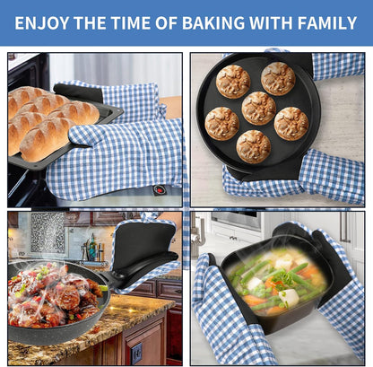 Oven Mitts and PotHolders Sets, 4 Pcs Kitchen Oven Glove High Heat Resistant 400°F Pot Holders for Kitchen, Non-Slip Neoprene Oven Mitts are Suitable for Cooking, Baking (Black)