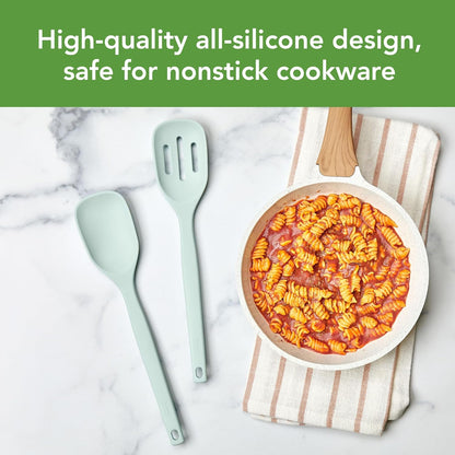 Tovolo Elements Silicone Spoon Set of 2 Mixing and Slotted Spoon Bundle for Non Stick Cooking Mixing Serving, Dishwasher Safe Heat Resistant Slotted Spoon and Mixing Serving Spoon, Oatmeal