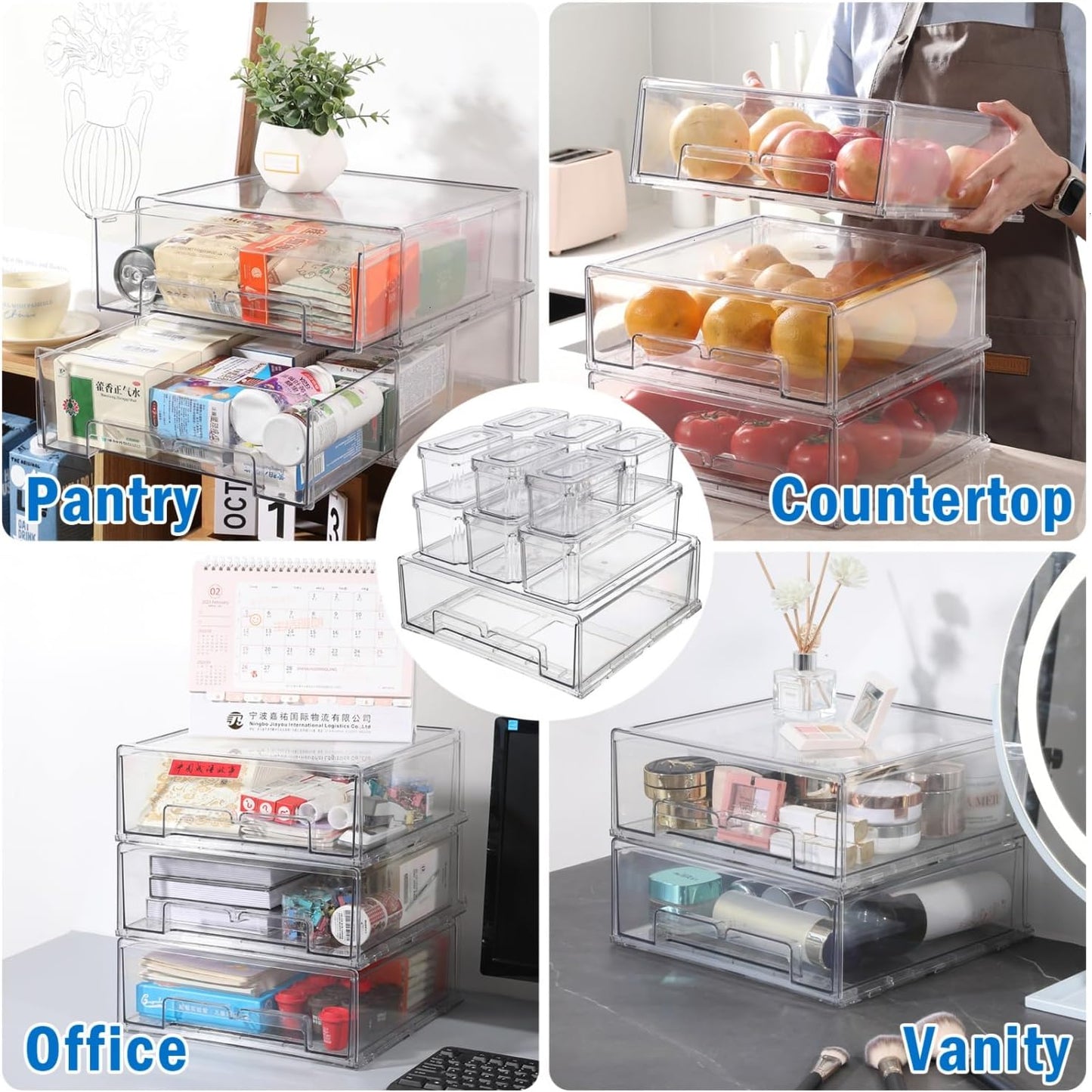 Pomeat 10 Pack Fridge Organizers and Storage Drawers Stackable Refrigerator Organizer Bins Pull out Drawer Clear Fridge Organizer Bins with Lids Fruit and Vegetable Storage Refrigerator Organization