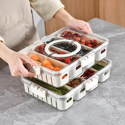 2Pack Divided Veggie Tray with Lid and Handle 8 Compartment Serving Tray with Dividers Portable Travel Snack Containers Stackable Snackle Box Charcuterie Container for Fruit,Vegetable,Salad