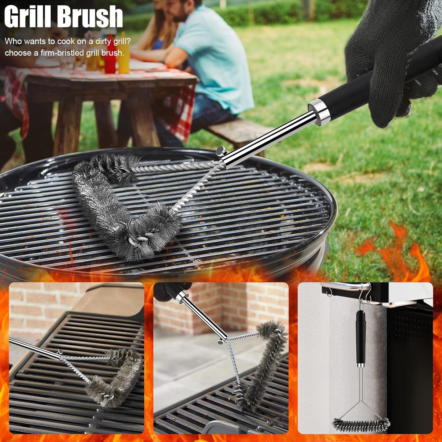 RINPIR 31pcs BBQ Grill Accessories Gifts for Men Dad, Heavy Duty Grilling Tools Gift Set for Father‘s Day, Stainless Steel BBQ Utensils Kit with Mats, Grill Brush in Carrying Bag Brown