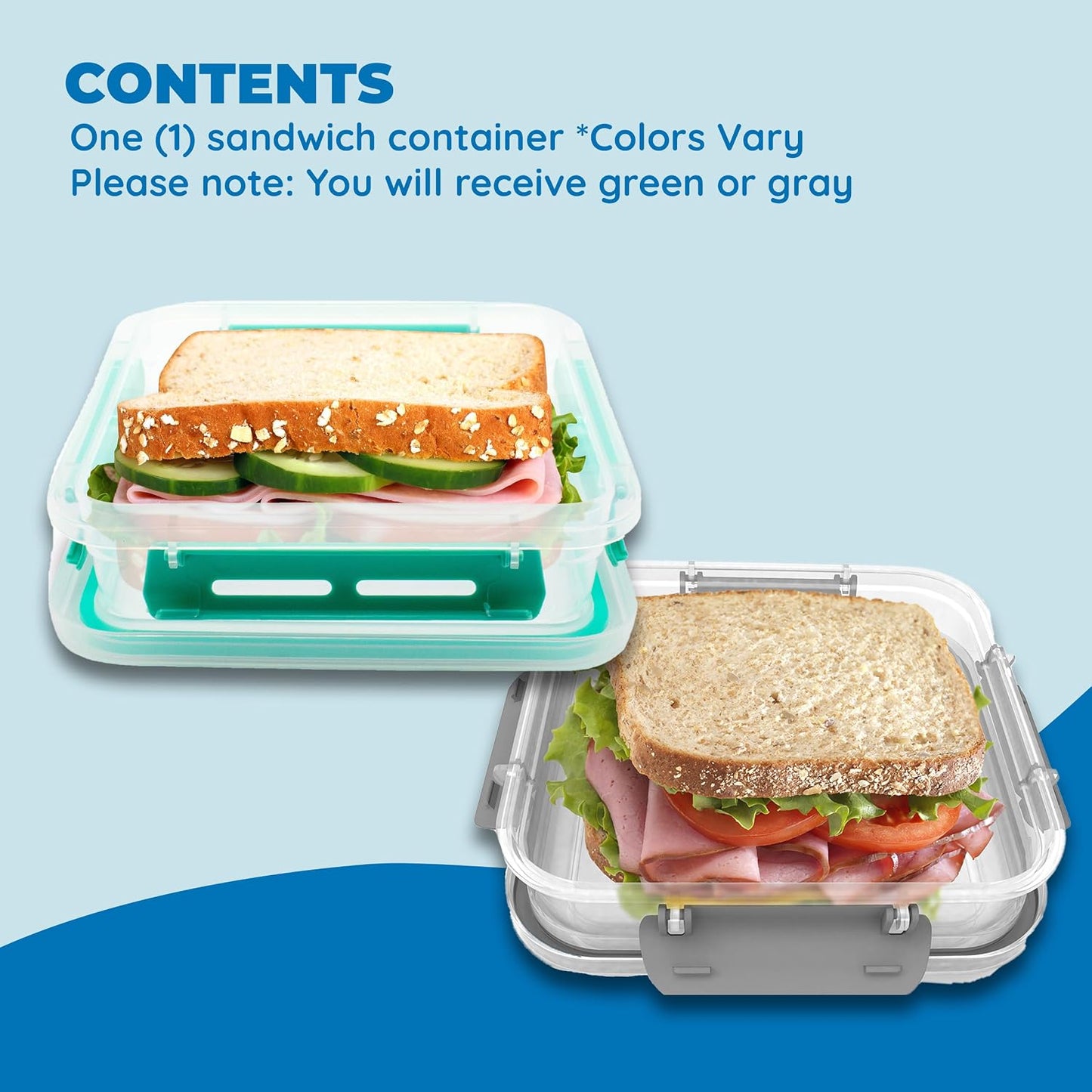 Biosmart Sandwich Container: 3 Pack Reusable, BPA Free Plastic Food Storage with Snap-Off, Leak-Proof Lid