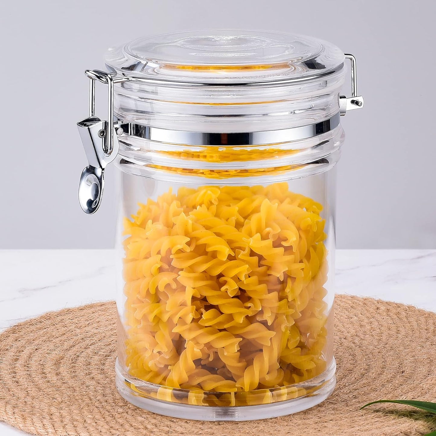 64 oz Reinforced Large Acrylic Canister with Locking Clamp, Airtight Flip Jar | Food Storage Container for Flour, Sugar, Coffee, Candy, Cookie etc