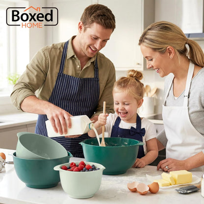 BoxedHome Nesting Plastic Mixing Bowl Set With Pour Spout, Microwave and Dishwasher Safe, BPA free Non-Slip Base, Set of 4 Size 1.7, 2.5, 3.5 and 4.5qt, Great for Prepping, Baking, Cooking (Dark Blue)
