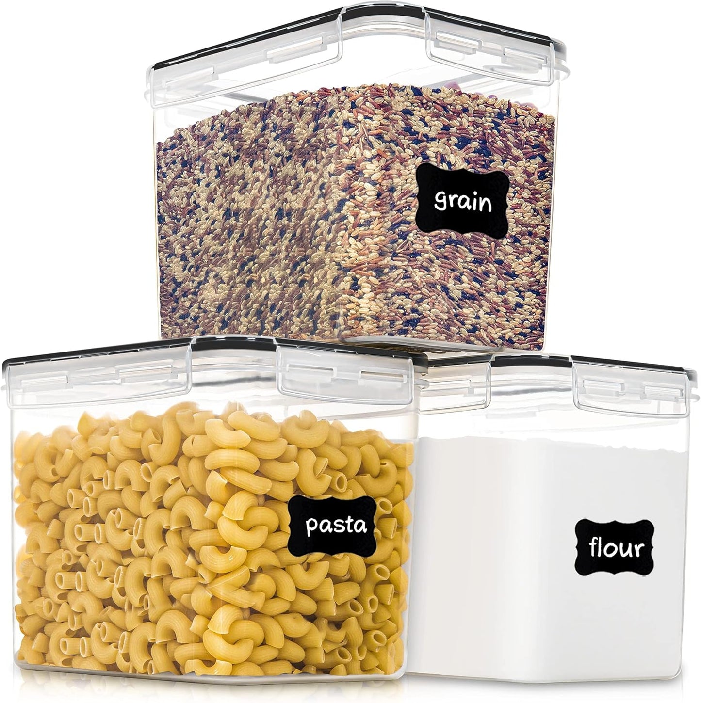 PANTRYSTAR Large Food Storage Containers with Lids Airtight 5.2L /176Oz, for Flour, Sugar, Baking Supply, 3PCS BPA Free Plastic Canisters for Kitchen Pantry Organization