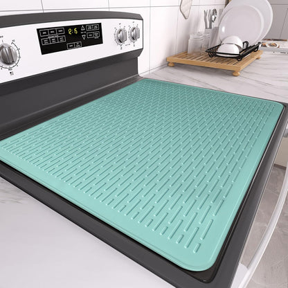 Stove Top Cover for Electric Stove- Range Covers for Electric Stove,Silicone XXL Dish Drying Mat, Glass Cooktop Covers, Flat RV Range top Mats (Black, 28"x20")