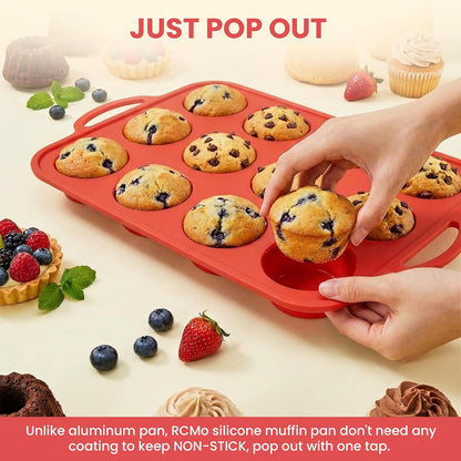 2Pack Silicone Muffin Pan for Baking with Metal Reinforced Frame, 12 Cup Regular Size Cupcake Pan, BPA Free Silicone Muffin Tray, Cupcake Baking Pan Molds for Oven Dishwasher Safe - Blue