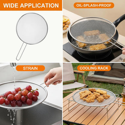 7.5 in Grease Splatter Guard, Stainless Steel Splatter Guard for Frying Pan Oil Splatter-Screen with Comfortable Grip Handle and Ultra Fine Mesh (Diameter 19 cm,Handle 14.3cm)