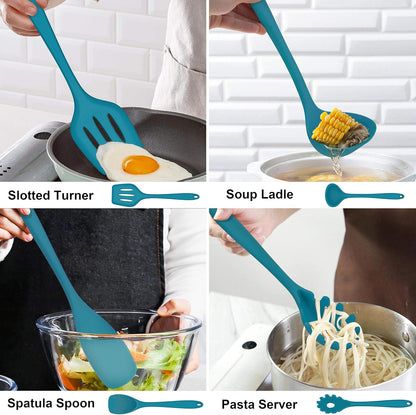 LIANYU 14 Pcs Silicone Kitchen Utensils Set with Holder, 446°F Heat Resistant Silicone Cooking Kitchen Utensils Spatula Set, Non-Stick & Dishwasher Safe Cooking Tools, Comfort Grip Handle, Black