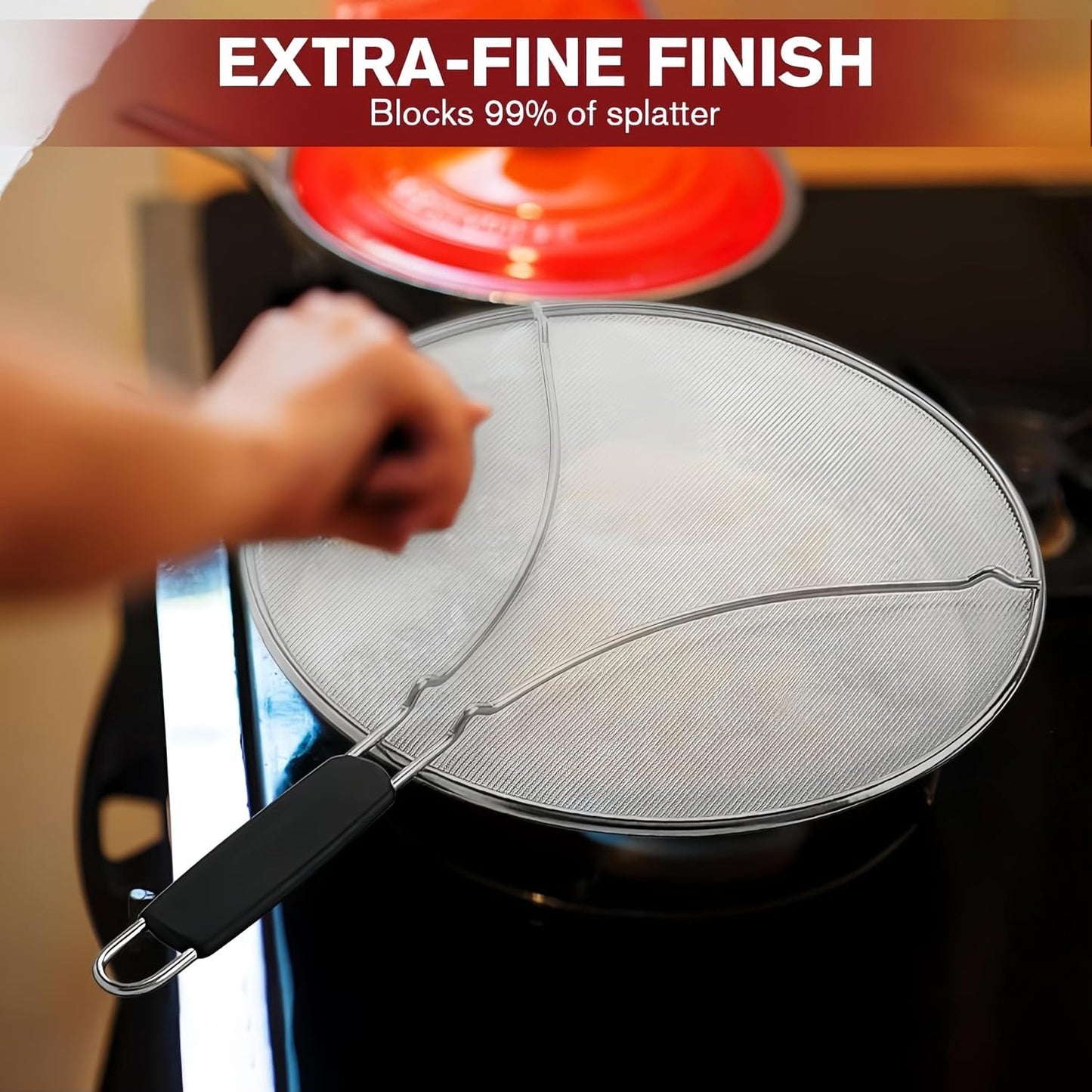 grease splatter guard,Kitchen Supply,Splatter Guard for Frying Pan & Food Strainer and Universal Cookware,stainless steel kitchenware,splash guard for Cooking with Comfort Grip Handles (1pcs-13 in)