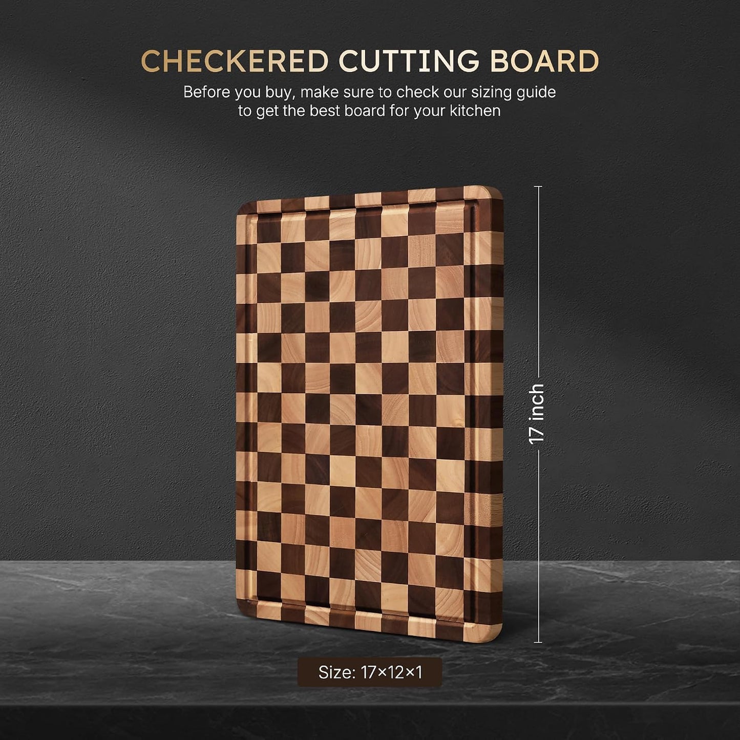3 Packs Cutting Boards for Kitchen Checkered Cutting Board Acacia Wood Charcuterie Board Serving Heavy Duty Non Toxic Slip Butcher Block Wood Chopping Board with Juice Grooves Handles
