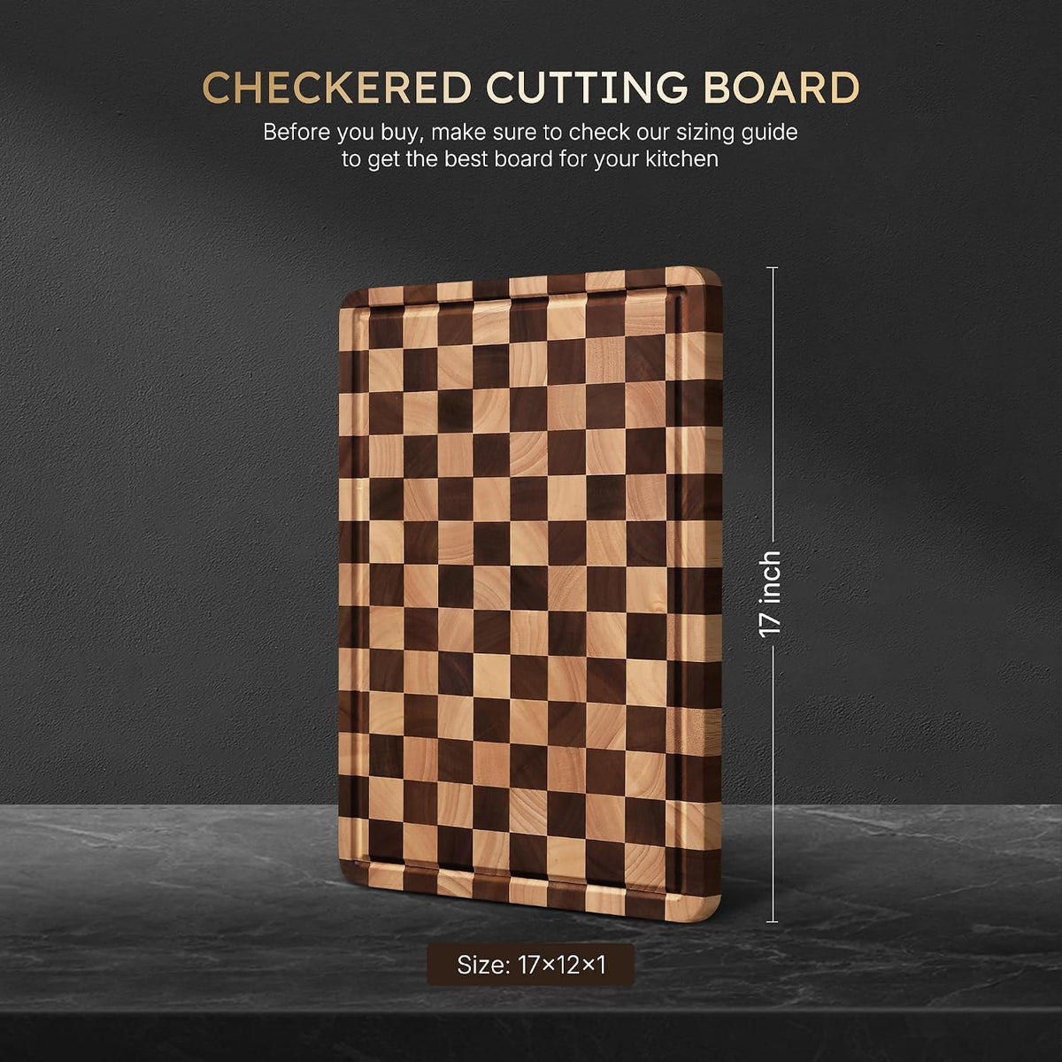 3 Packs Cutting Boards for Kitchen Checkered Cutting Board Acacia Wood Charcuterie Board Serving Heavy Duty Non Toxic Slip Butcher Block Wood Chopping Board with Juice Grooves Handles