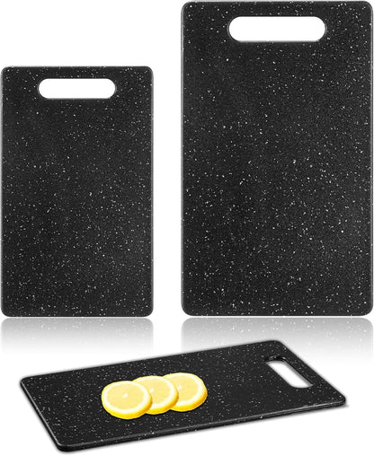 Lounsweer 2 Pcs Small Cutting Board for Kitchen Mini Plastic Cutting Board Set Bar Dishwasher Safe Granite Color Food for Camping Food Fruits Prep Vegetables Easy Grip(6" x 10",White)