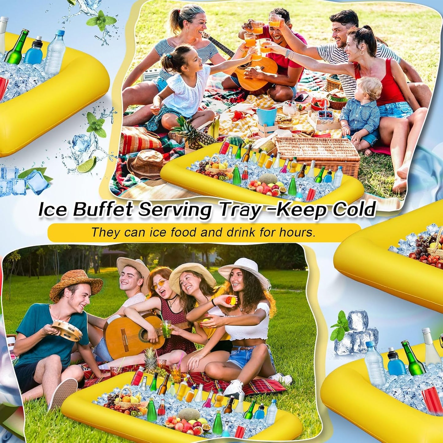 Leitee Inflatable Serving Bar with Drain Plug 52 x 24 x 5'' Inflatable Ice Serving Buffet Bar for Party Food Cooler Buffet Drink(Black,Basic Style)