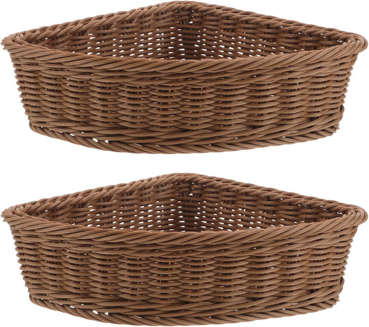 Garneck 2pcs Corner Storage Basket Set: Triangle Shelf Basket Stackable Wardrobe Organizer for Cabinet Closet Kitchen Pantry Bathroom Makeup Sundries Fruit Coffee Woven Tray