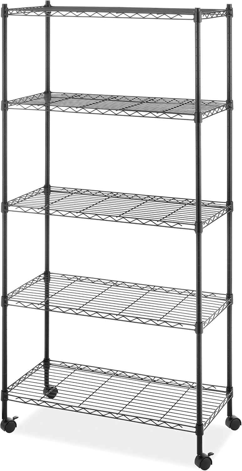 Whitmor 2-Wire Shelving Unit, Metal Storage Shelves, Stacking Shelf with Basket, Easy Assembly Home Organizer for Pantry, Kitchen, Garage, Plant