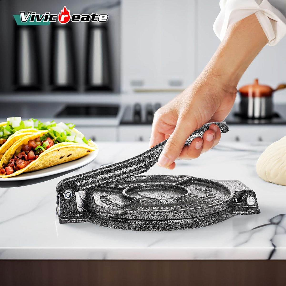 Vivicreate Tortilla Press 7.5 Inch Cast Iron Tortilla Maker Heavy Duty Tortilla Press Maker for Corn Tortillas Street Tacos Roti Chapati Dumpling Wrappers Empanadas Black