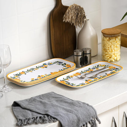 2 pcs Melamine Tray Set with Strawberry Design, 19 Inch and 14.5 Inch Large Serving Plates, Unbreakable Dinnerware for RV, Camping, Party, Easy Clean