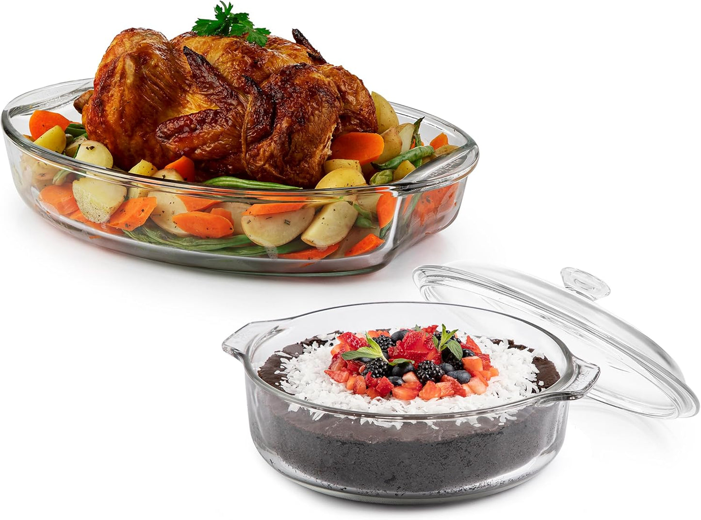 Libbey Baker’s Premium 2 Piece Glass Pie Plate, Stackable, Space Saving Casserole Dish Set with Lids, Glass Baking Dish Set for Fruit Pies, Quiches